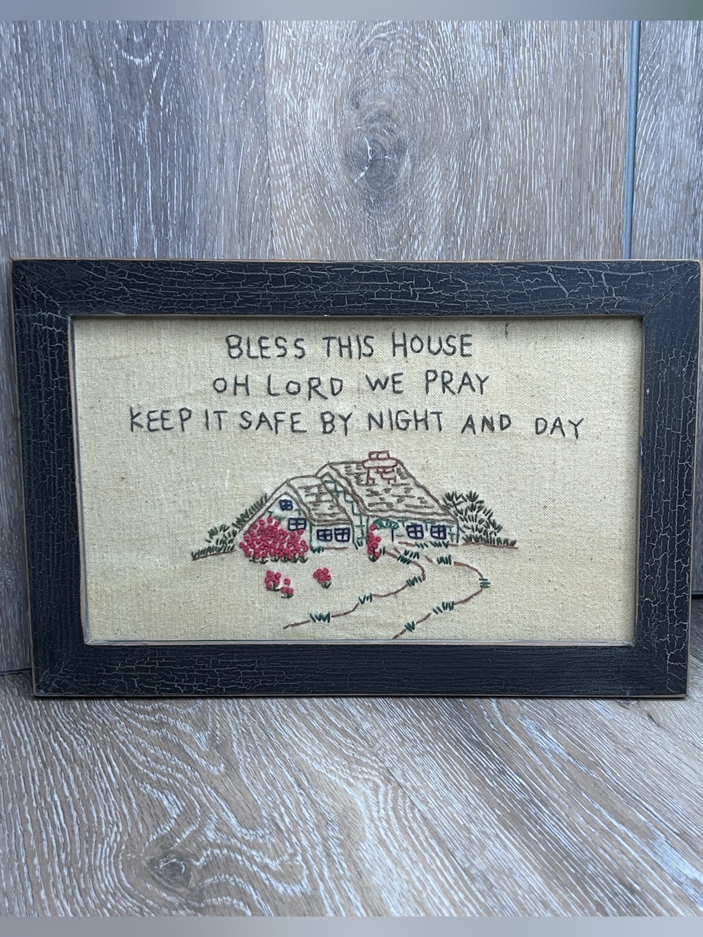 Vintage Embroidered “Bless This House” Framed Wall Art | Cottagecore Home Decor